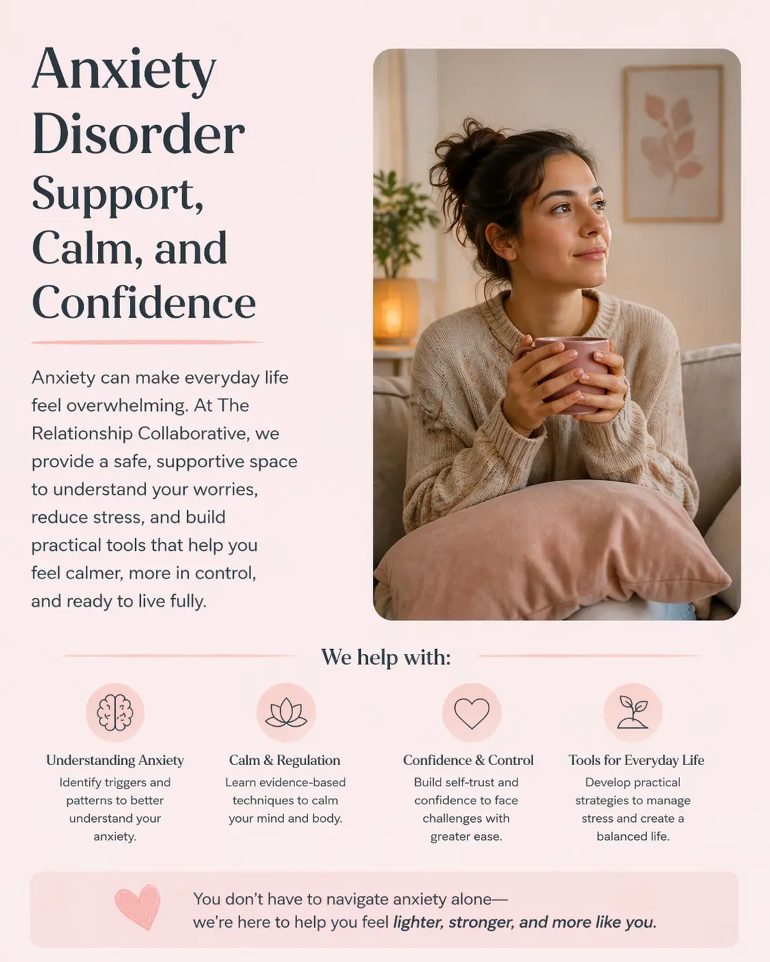 Person feeling calm and at peace after completing anxiety therapy at MyTherapistHub