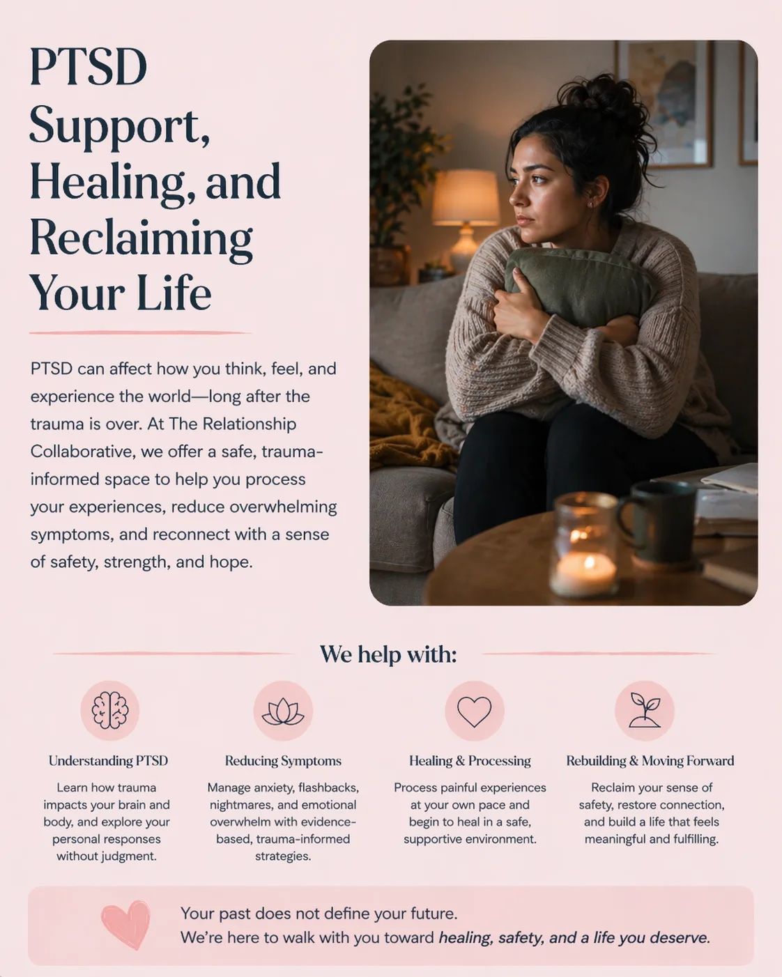 Trauma survivor feeling grounded, safe, and hopeful after PTSD therapy at MyTherapistHub